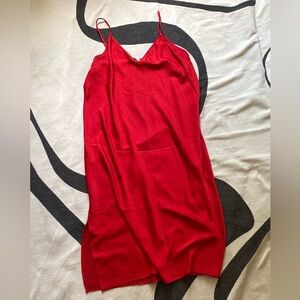 Red slip dress